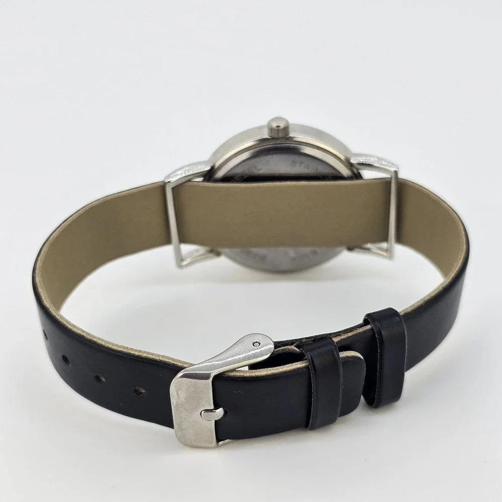 32MM Women's Watch White Dial Black Faux Leather‎ Band Up to 6.5